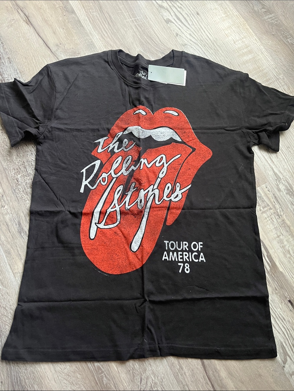 the Rolling Stones Black Tee with Red Tongue Graphic